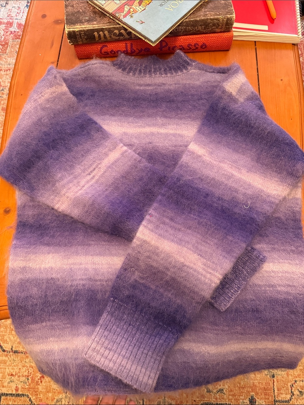 Ganni Purple Ombre Striped Crew Neck Sweater